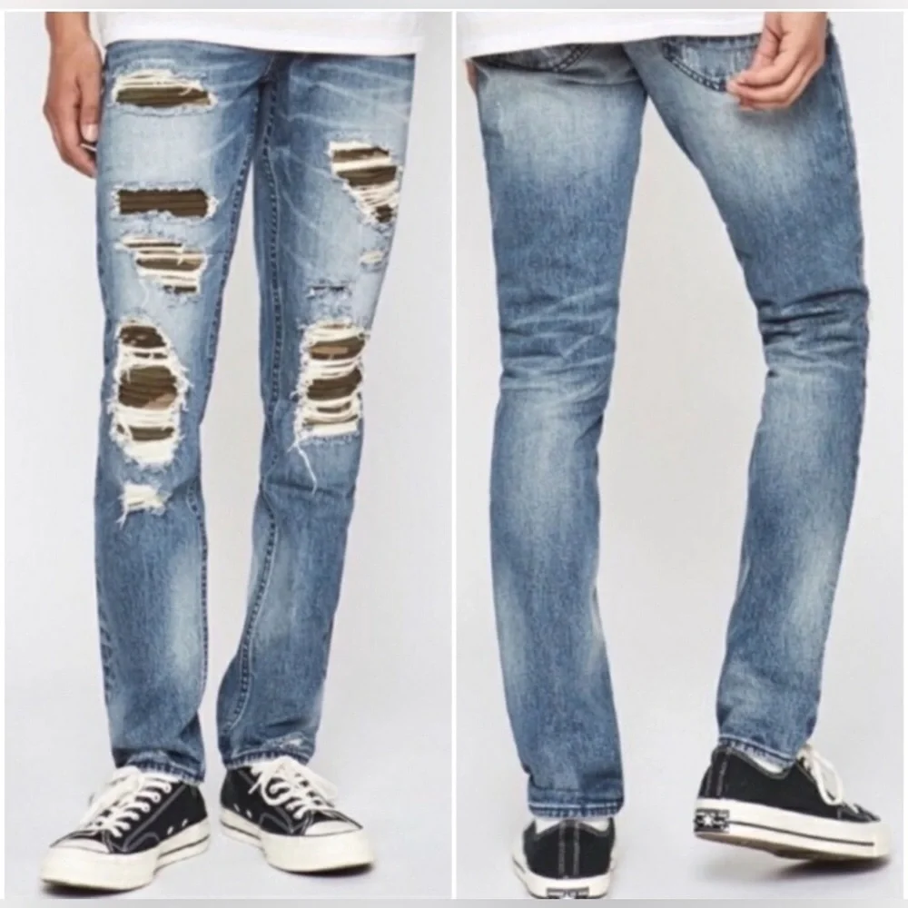 PacSun - Mens 29X30 Stacked/Distressed Light Wash Skinny Jeans Zippered Ankles - Picture 2 of 11